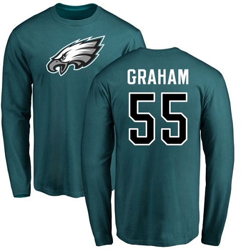 Men Philadelphia Eagles #55 Brandon Graham Green Name and Number Logo Long Sleeve NFL T Shirt